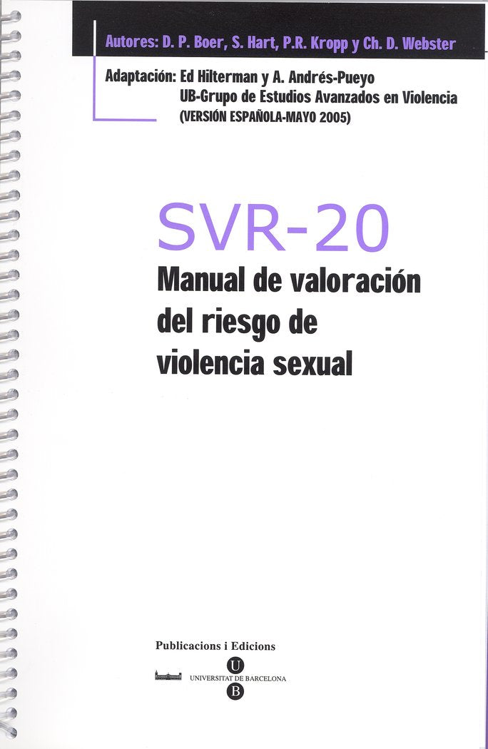 SVR-20 - Manual de valoraci�n del riesgo de violencia sexual + Bloc protocolos de 25 hojas